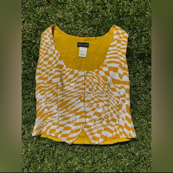 Rena Lange Tops - Rena Lange Yellow and White Geometric Blouse